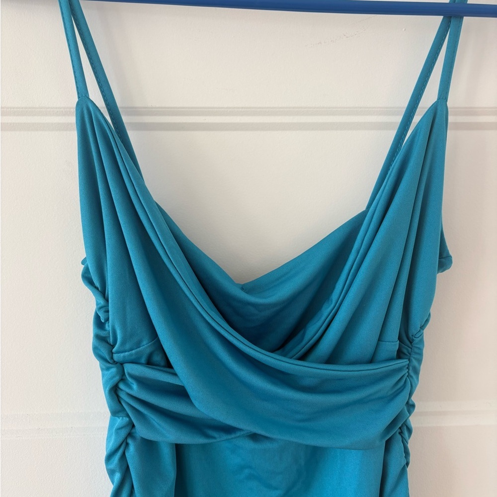 SHEIN Teal Ruched Bodycon Midi Dress Size L - Picture 4 of 5
